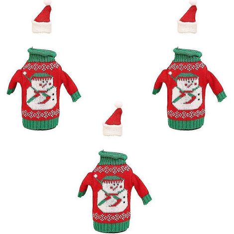 Weihnachtliche Weinflaschenhüllen, festliche Weinflaschenhülle mit Pullover und Mütze (1/5)