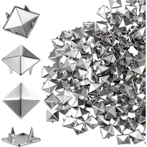 Ensemble de 600 rivets et clous pyramidaux carrés argentés de 10 mm pour le travail du cuir et les loisirs créatifs (1/5)