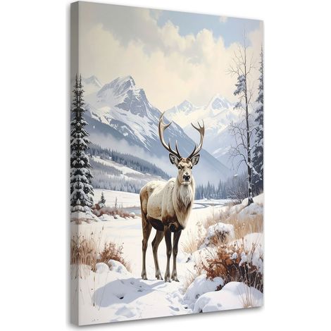 Stampe su Tela, Renne inverno neve paesaggio montano, 20x30
