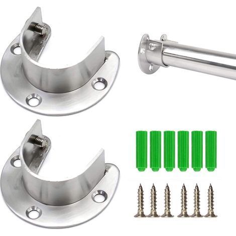 Lot de 2 Supports de Tringle à Bride en Acier Inoxydable, Support de Tringle Rond en Forme de U, Accessoires de Tringle de penderie, pour Placard, Armoire, Tringle à Rideaux de 25 mm (1/5)