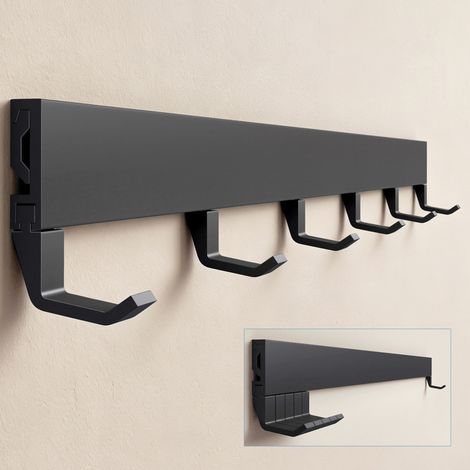 doporro Wandgarderobe aus Aluminium mit verschiebbaren Garderobenhaken, Garderobenleiste mit Kleiderhaken für Flur, Bad, Küche & Schlafzimmer, 60 cm, Matt weiß, Stalo-10 (1/5)