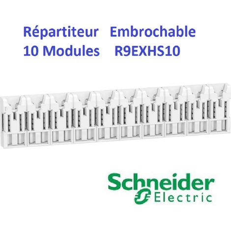 Schneider Electric – Répartiteur pour tableau électrique 10 modules 1P+N 63A – Embrochable – Plastique – Cuivre – Distance entre appareils 18 mm