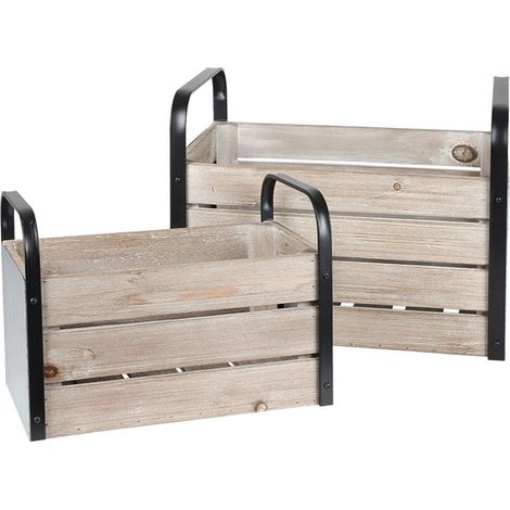 Holzkisten-Set mit Metallgriffen 2-teilig Aufbewahrungsbox Zeitschriftensammler (1/2)