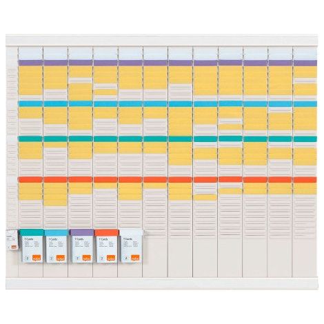 Kit planning annuel à fiches T - 12 colonnes, indice 2 + 1 colonne index - Nobo blanc