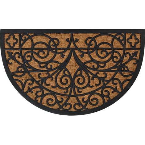 Tapis de porte demi-rond intérieur extérieur 45 x 75 cm antidérapant facile à nettoyer en caoutchouc noir