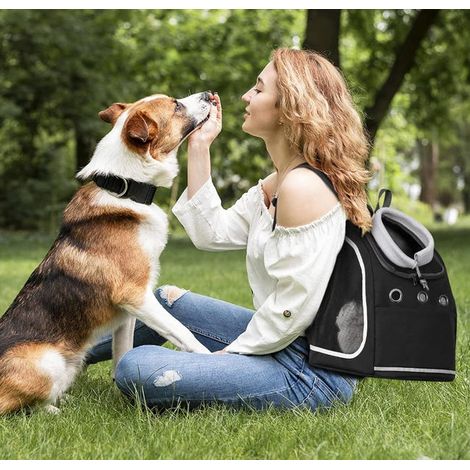 Zaino nero per cani, portatile, comodo e traspirante per cani di piccola taglia, cuccioli, gatti, animali domestici, viaggi, escursionismo (1/4)