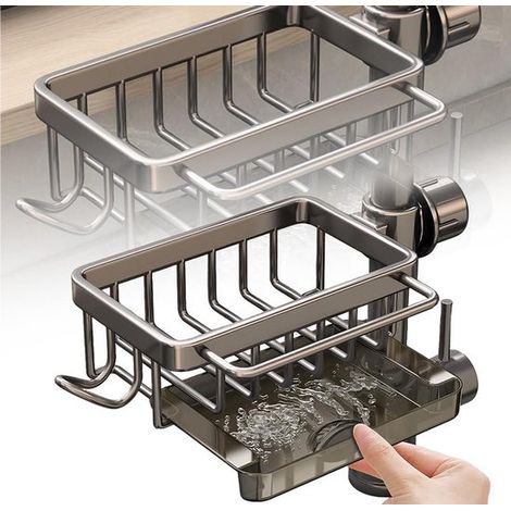 Organizador ajustable para fregadero de cocina, para montaje en pared, extraíble, para esponjas, toallas, jabón, cepillos y paños de cocina - Gris (1/5)