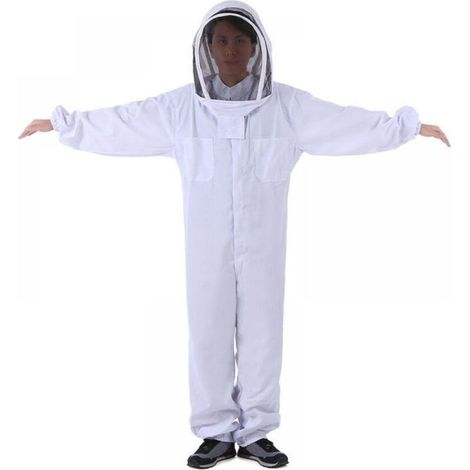 1PC White Natural Cotton Beekeeping Suit with Fence Veil-XL, Thickened Anti-Bee Suit (1/5)