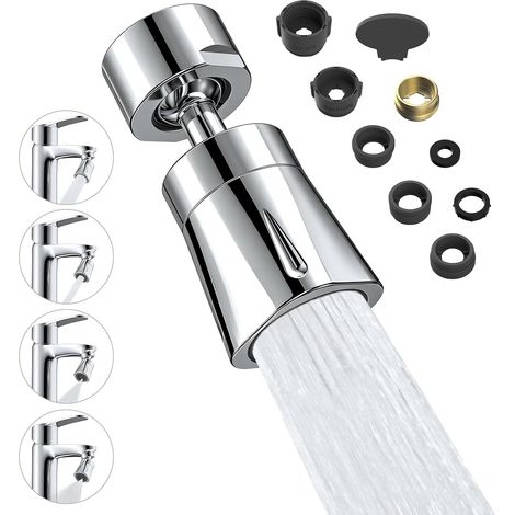 Küchenarmatur-Brausekopf mit 4 Strahlarten, 360°-Drehung und 70° Neigungswinkel, massiver Messing-Luftsprudler, 22-mm-Innengewinde mit 6 Adaptern, verchromt (1/5)