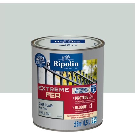 Peinture pour Fer Extérieur - Brillant - 0,5L - Gris Clair RAL 7035 - Ripolin (1/5)