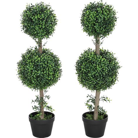 Lot de 2 plantes artificielles en buis, vertes, avec pot, résistantes aux UV (1/5)