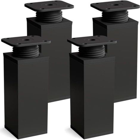 Pieds de meuble réglables lot de 4 – Noir mat – Hauteur 60mm – Forme angulaire – Pour meubles en bois dur et aluminium (1/4)