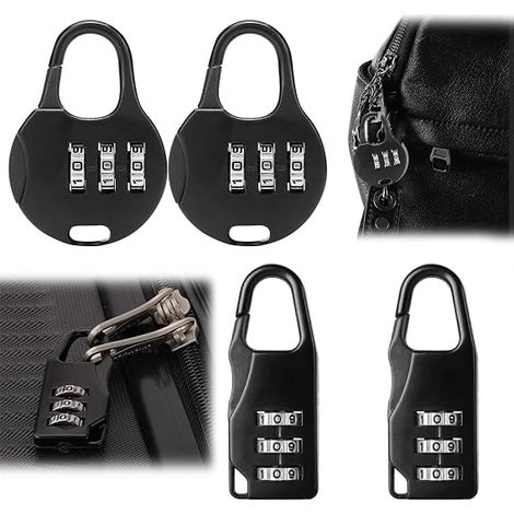 Candado de combinación, candado de seguridad negro de 3 dígitos, candado para equipaje, candado con código para bolsos, aleación de zinc, juego de 4 piezas (1/5)