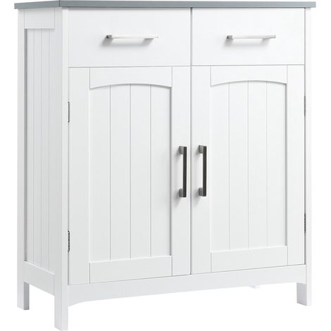 Meuble de salle de bain avec 2 portes, 2 tiroirs et une étagère réglable, en MDF, 68 x 33 x 76 cm (1/5)