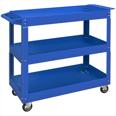 Desserte d'atelier roulante 3 plateaux en acier bleu - Charge 150 kg - 83 x 35,3 x 76 cm (1/5)