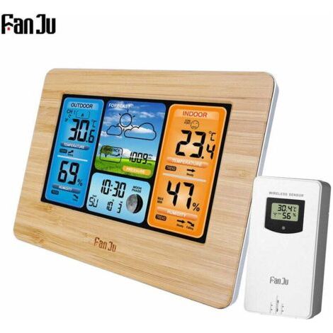 Station météo numérique multifonction – Prévisions intérieures et extérieures – Capteur extérieur sans fil – Affichage LCD – Alimentation secteur 5V (1/5)