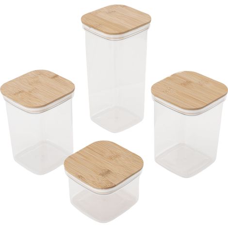 Bocaux hermétiques de conservation alimentaire en plastique transparent carré avec couvercles bambou pour céréales noix thé cuisine 1x2000ml 2x1300ml 5x600ml (1/5)