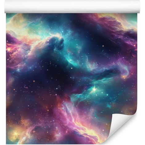 Papel pintado de galaxia en acuarela azul marino, violeta y turquesa 50x1000 cm (1/5)