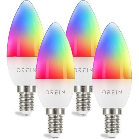 Ampoule Connectée LED E14 Alexa Smart Bulb Intelligente 5W 470LM WLAN WiFi Ampoule Bougie Multicolore RGBCW 1800K-6500K Dimmable, Contrôle Vocal/APP, Compatible avec Alexa et Google Home 4-Pack (1/5)