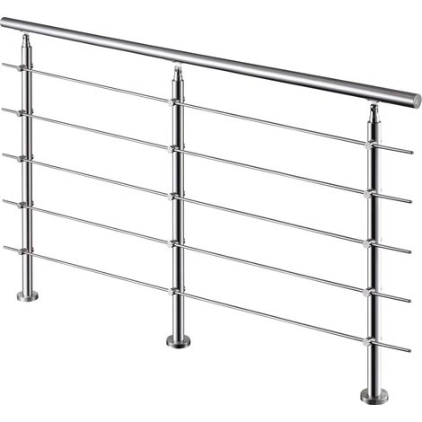 AICA Barandilla de escalera, pasamanos de acero inoxidable, con 5 travesaños, uso interior y exterior - 240x106 cm
