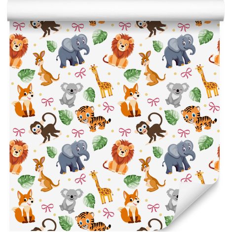 Papier peint animalier blanc, crème et gris clair pour salon et chambre 50x1000 (1/5)