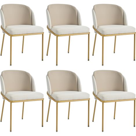 Set di 6 sedie da pranzo moderne beige con piedini regolabili e struttura in metallo (1/5)