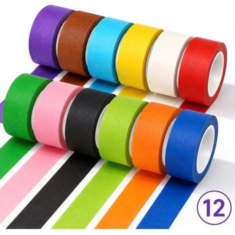 Packung mit 12 Rollen farbigem Malerabklebeband – 23 mm x 13 m – Mehrfarbig – Beschreibbar und rückstandsfrei klebend (1/5)