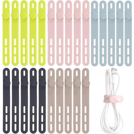 Cinta De Silicona - Ajustable 15 A 30 Cm - Para Organizar Cables De Escritorio - 1 Unidad (1/5)