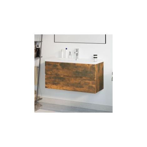 Meuble lavabo avec bassin intégré Chêne fumé Bois d'ingénierie