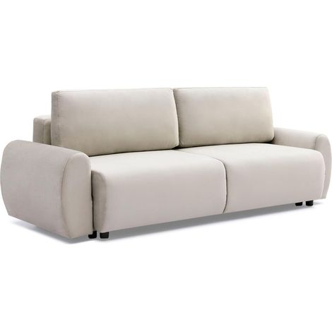 Canapé Convertible 3 Places en Velours "Tycia" 251cm Beige