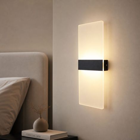Applique da parete a LED da 10W dal design moderno, in alluminio e acrilico, luce soffusa e senza sfarfallio, nera, 40x15 cm, per camera da letto, soggiorno, corridoio. (1/4)