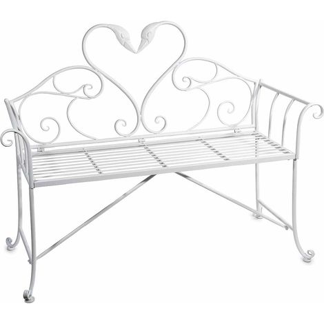 Panchine in metallo bianco con schienale sagomato con cigni ideale per allestimento dehor, vetrine ed eventi, cm 129 x 58 x 96 H