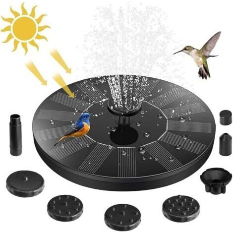 Fontaine solaire extérieure de jardin – Pompe 1,5 W – 7 buses pour bains d'oiseaux – Hauteur d'eau 30-50 cm – Décoration étangs et patios (1/5)