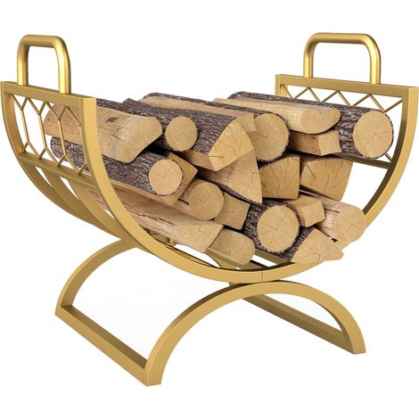 Portalegna da interno, 46 x 36 x 41 cm, in metallo, color oro. (1/5)