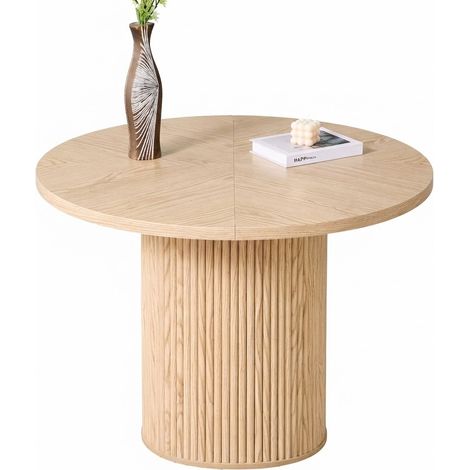 ELVMI Mesa de Comedor Redonda con Tablero de 4 Secciones y Pie con Almacenaje, MDF, 100 x 76 cm, Madera Natural (1/5)