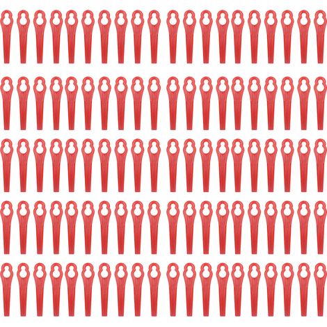 Lot de 100 lames plastiques de rechange pour coupe-bordure jardin, 80mm, diamètre trou 11x7mm, rouge. (1/5)