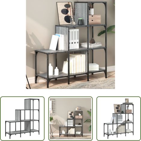 vidaXL Rangement - Bibliothèque sonoma gris 92x30x102 cm bois ingénierie et métal (1/5)