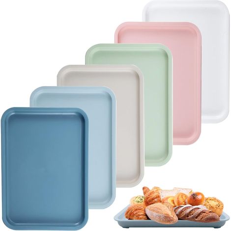Plateau Plastique Rectangulaire - 25 x 18 cm - Réutilisable - Pour Cuisine Et Café - 6 Pièces