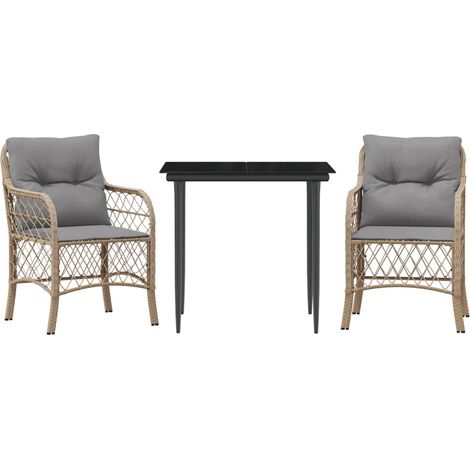Ensemble de bistro 3 pcs，Salon de jardin coussins mélange beige résine tressée CFW93038 (1/5)