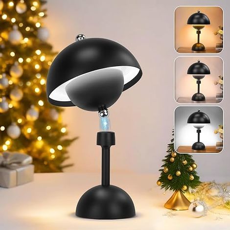 Lámpara de mesa LED inalámbrica, 5000 mAh, magnética, giratoria 360°, con control táctil, 3 colores y brillo regulable, ideal para mesita de noche, para exterior e interior (negra, 1 unidad)