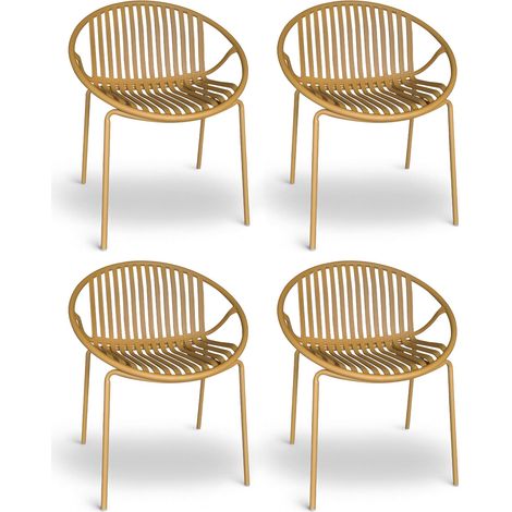 Lot de 4 fauteuils de table de jardin en polypropylène et métal, CALYPSO