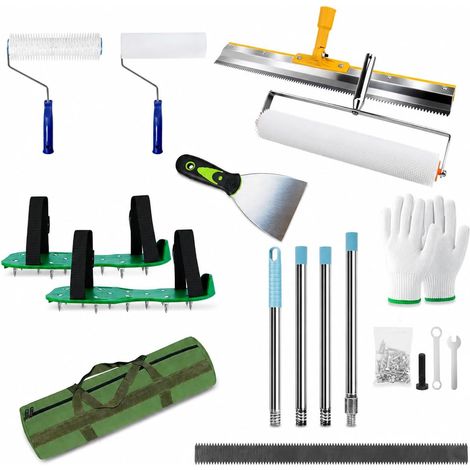Kit de revêtement de sol avec rouleau à points, rouleau de purge, raclette, tige télescopique et chaussures à clous, kit d'outils pour masse d'équilibrage des sols, résine époxy et sols autonivelants (1/5)