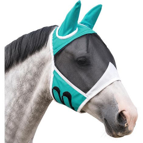 Masque Anti Mouche Cheval , Masque Mouche Cheval avec Protection pour Les Oreilles (Blau, S)