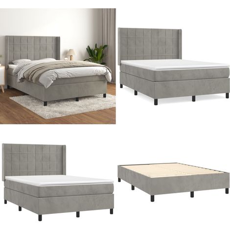 Boxspringbett mit Matratze Hellgrau 140x200 cm Samt - Samtbett - Boxspringbett - Doppelbett - Bettauflage - Matratze - Home & Living