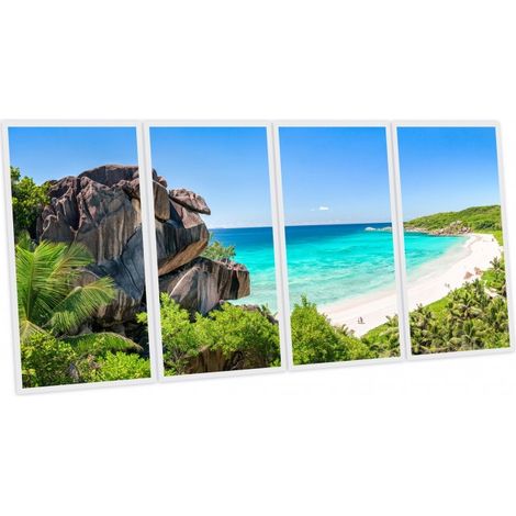 Pack 4 dalles LED imprimées - Falaises Seychelles - 1200x600 mm - Fabriqué en France (alimentation non fournie)