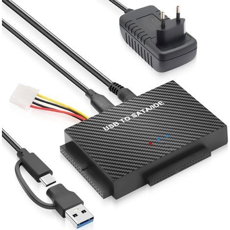 Cavo da SATA a USB 3.0, adattatore USB SA TA per HDD/SSD da 2,5"/3,5", con alimentatore da 12 V 2 A, cavi adattatori USB C per Mac OS/Linux/Windows (adattatore IDE e SATA) (1/5)