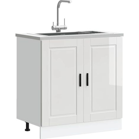 vidaXL Meuble bas pour évier Porto blanc brillant 80x46x81,5 cm (1/6)