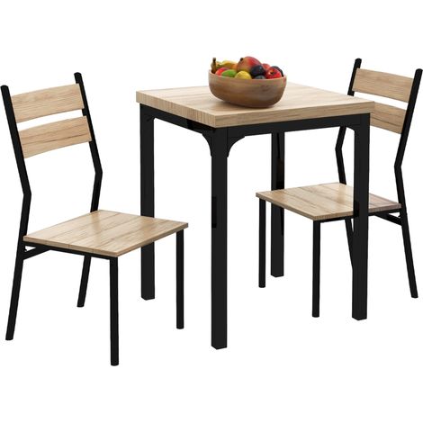 3-teiliges Esszimmer-Set mit Tisch und 2 Stühlen, Naturholzoptik und Schwarz (1/5)