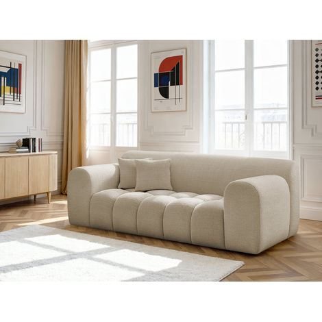 BOBOCHIC - Canapé droit fixe 2 places MELISSE tissu texturé   Beige
