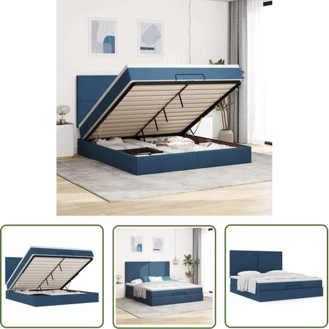 VidaXL Cadre de lit ottoman avec matelas bleu 160x200 cm tissu (1/5)